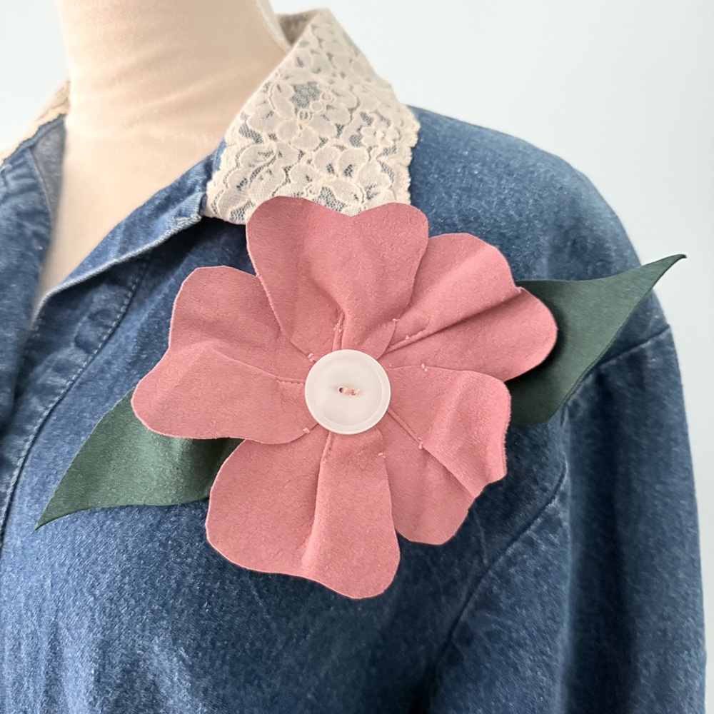 🌸 Grandma Core Reworked Denim Midi Dress Lace Butterfly Cottagecore 🦋 - Picture 5 of 15